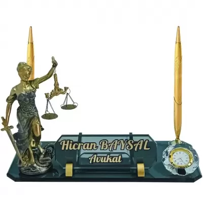 Sentez Adalet Heykeli Masa İsimliği Avukat Hukuk Bürosu İsimlik